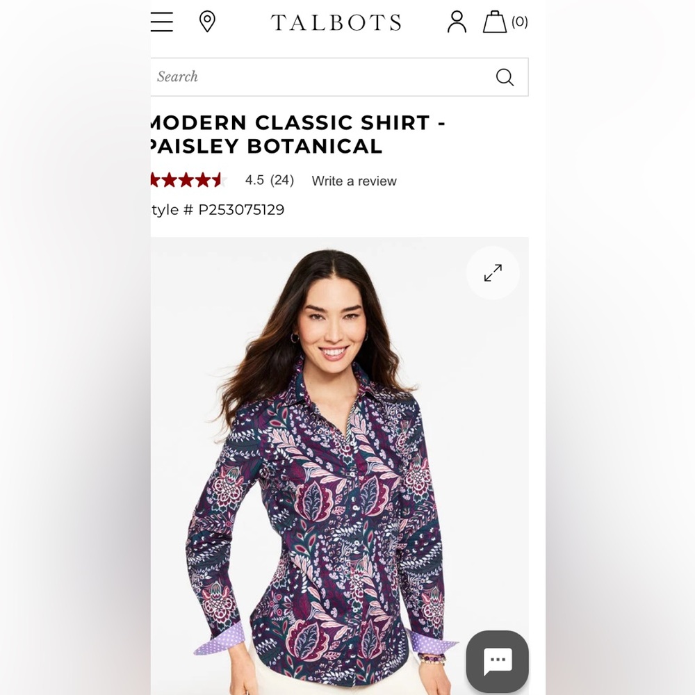 Talbots Paisley Botanical Floral Blouse Size XL 100% Cotton Green Burgundy Ecru